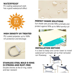 420D Waterproof Square Rectangular Shade sail, Outdoor Garden Swimming Pool Awning, Camping Hiking Sun shelter