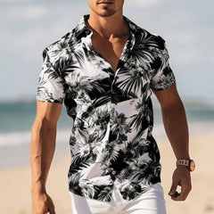 Men's Tropical Floral Print Short Sleeve Shirt, Spring Summer Cool Vacation Casual Top, Pocket Lapel Style