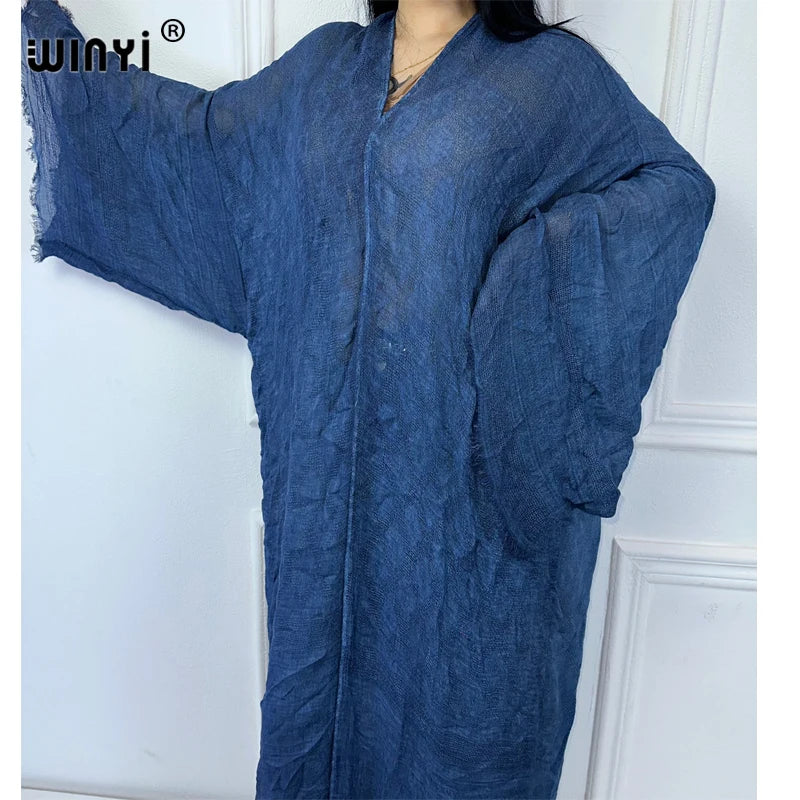 WINYI  high quality comfortable Women Soft Cardigan Loose Dress Party Boho Maxi beach Holiday Swimming Cover ups Africa Kimono