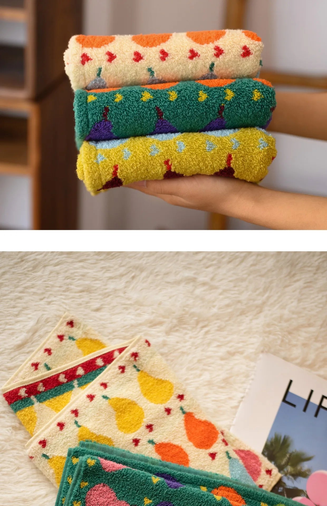 Cute Graffiti  Pears Patter Cotton Soft Face Towel for Kids Absorbent Bath Towel Comfortable Cotton Household Towel Beach Towels