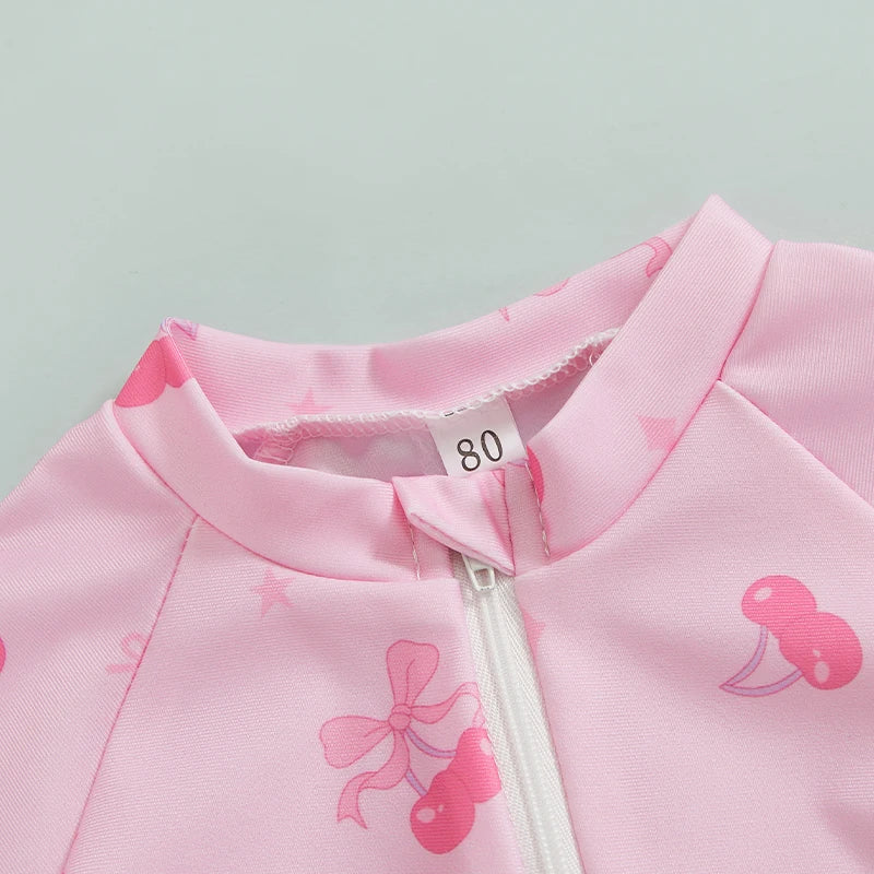 0-3Years Baby Boy Girl Rash Guard Swimsuits Fashion Print Short Sleeve Zip Up Rompers Bathing Suit Toddlers Swimwears Beachwear