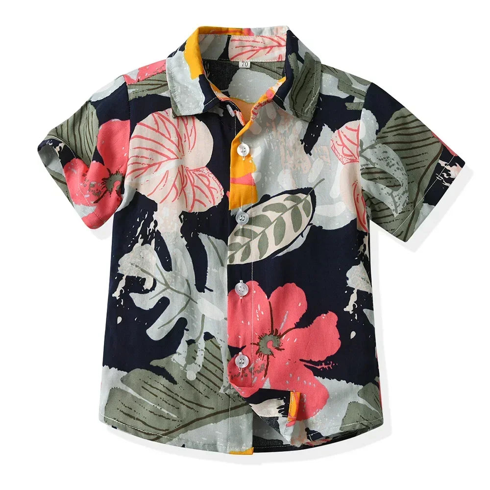 Seaside Holiday Dad-son Matching Summer Shirt Beach Style Short-sleeved Flower Shirt Family Matching Shirts Dad and Son Shirts