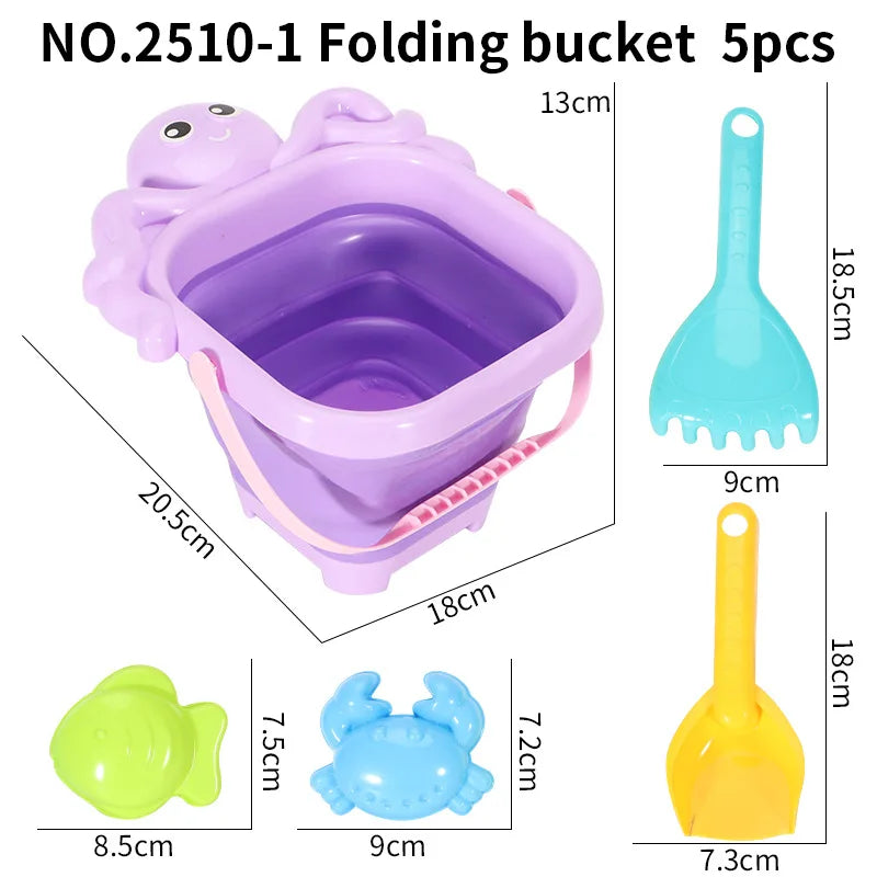 Beach Toys for Kids Sand Toys Set for Toddlers Sandbox Toys with Collapsible Bucket Shovel Rake Set Sand Molds Summer Outdoor