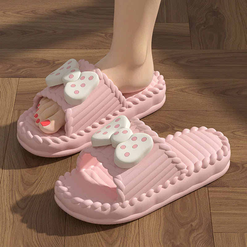 Bow Tie Slippers for Women Sweet Girls Flip Flops Outdoor EVA Non-Slip Beach Slides Comfortable Sandals Summer Fashion Slippers