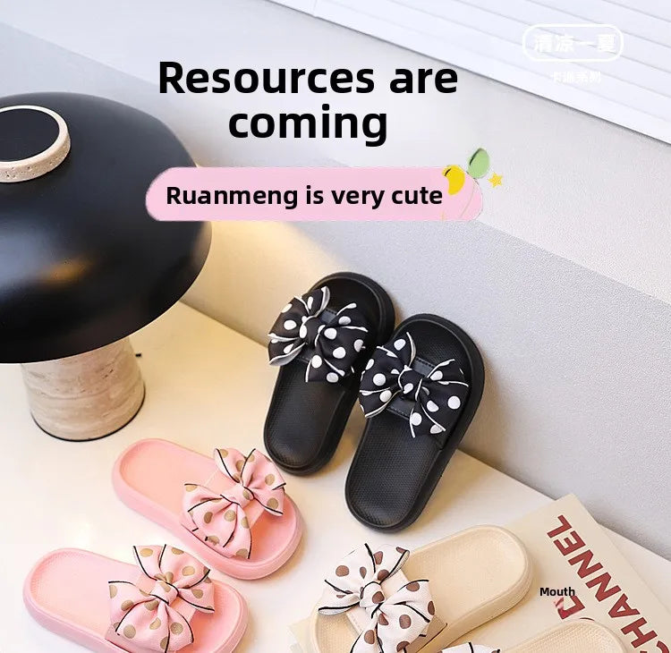 2026Summer Children's Slippers Girls Princess Non-slip Soft Sole Slippers Toddler Girl Shoes Bow Tie Slippers Flip Flops Outdoor
