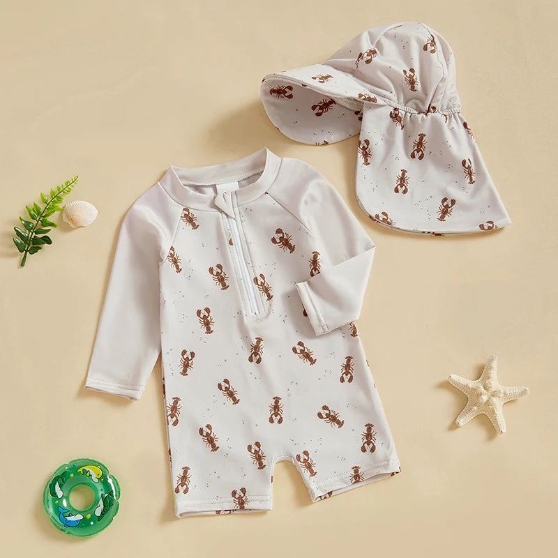 Baby Boy Girl Swimsuit Short Sleeve Rash Guard Zipper Swimwear Toddler Bathing Suit Infant Beach Outfits