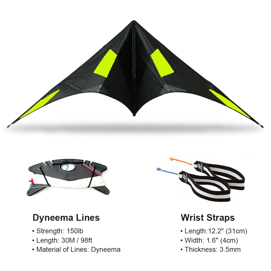 9KM Freilein Acrobatic Kite 2.34m 2 Line Professional Stunt Kite Blackjazz Ⅲ Beach Wrist Strap + 2x30mx150lb Spectra Lines +Bag