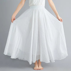 new 2020 Women Linen Cotton Long Skirts Elastic Waist Pleated Maxi Skirts Beach Boho Vintage Summer Skirts Faldas Saia