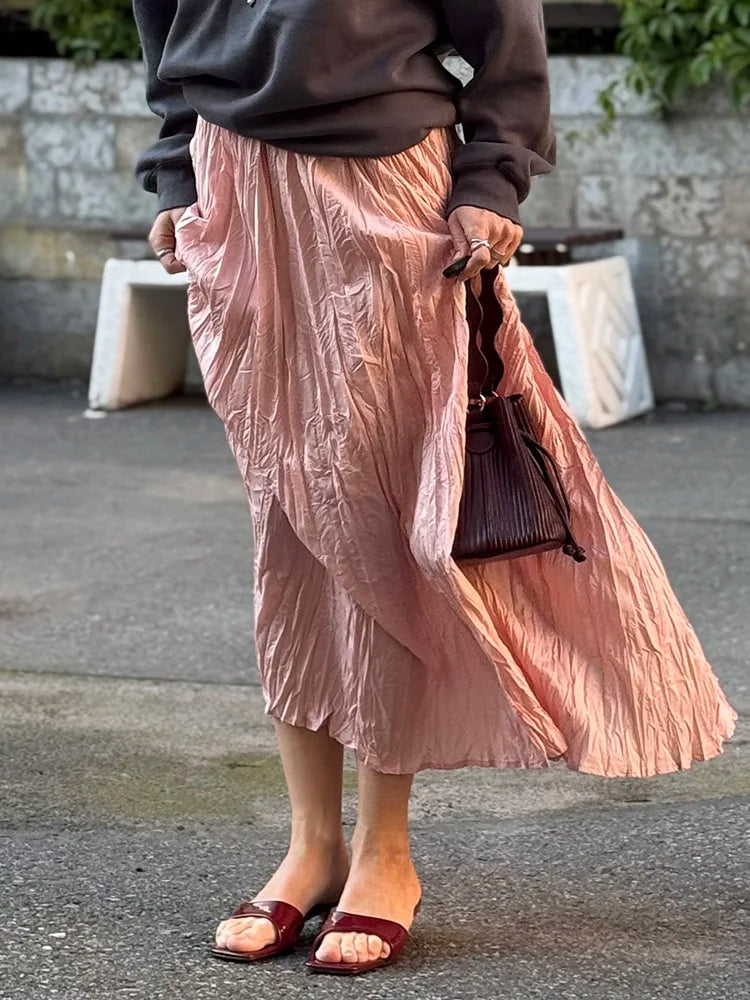 Streamgirl Women Summer Skirts Long Pleated A Line Elegant Solid Big Swing Maxi Skirt Ladies Blue White Beach Skirt Women Luxury