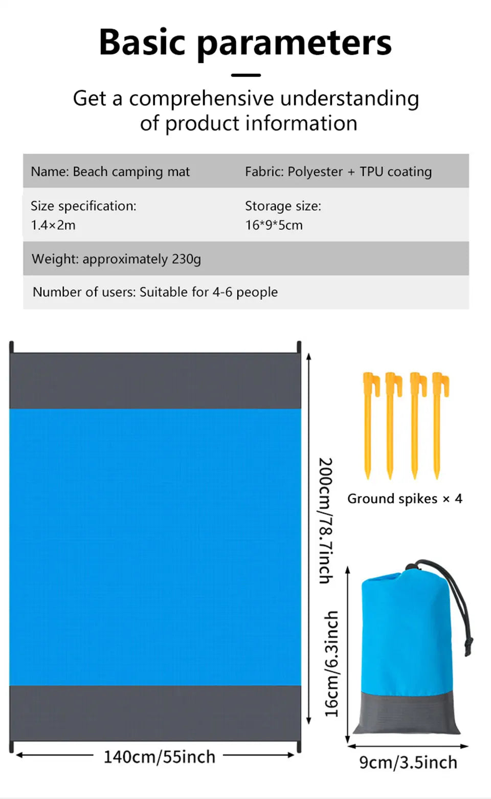 200*210cm Portable Sandproof Beach Mat Beach Blanket Waterproof Quick Drying Lightweight Picnic Mat for Travel Camping Hiking