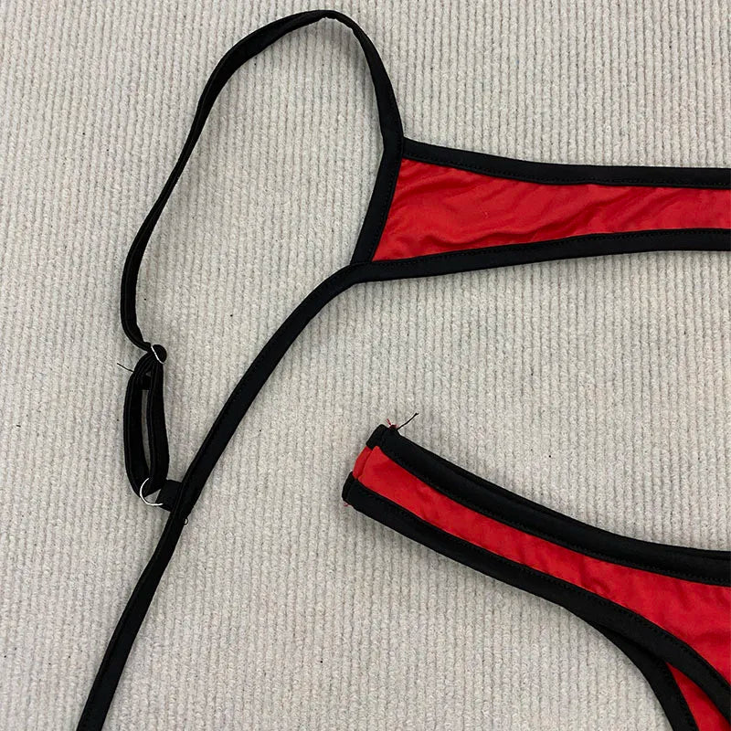 Sexy Y2K Spice Girl Contrast Color Bikini Retro Adjustable Shoulder Strap Backless Summer Beach Split Swimsuit