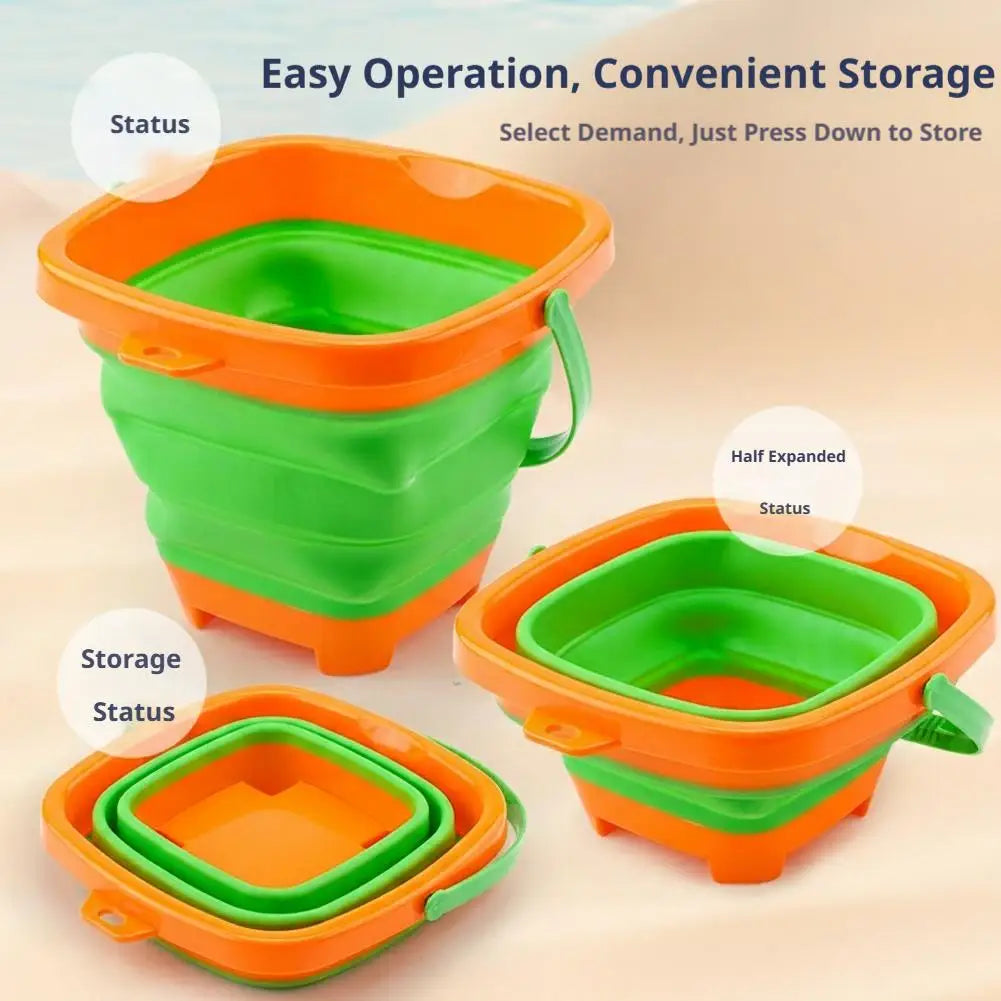 Foldable Beach Sand Toys Set Collapsible Bucket with Shovel & Molds for Sand, Snow & Water Play Portable Beach Toys for Toddlers