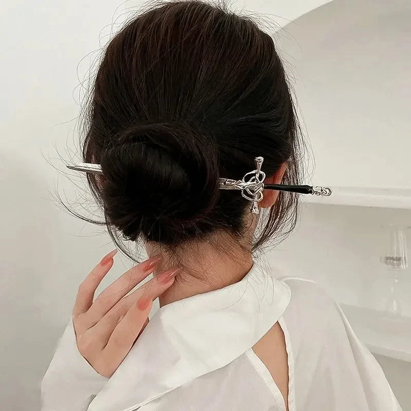 New Chinese Ancient Style Hanfu Hairpin Simple Elegant Headwear Women Geometric Shape Alloy Hair Accessories Headdress Electropl