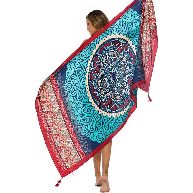 Fashions 90x180cm Twill Cotton Pareo Beach Cover-Ups Women Large Beach Dress Bikini Bathing Swimwear Cover Up Sarong Wrap Scarf