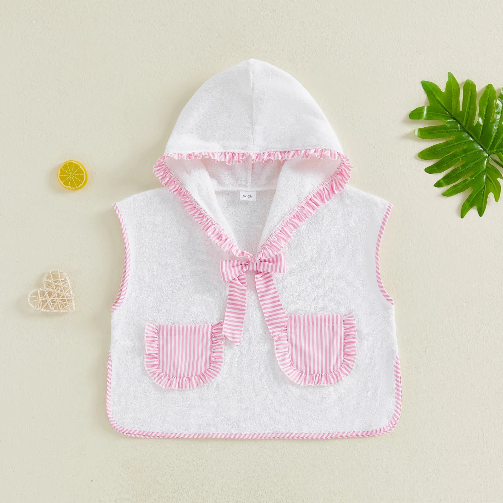 0-4Y Toddler Girl Swimwear Cover Ups for Beach Pool Striped Ruffled Trim Hooded Shawl Robe 2026 Spring Summer Kids Beachwear