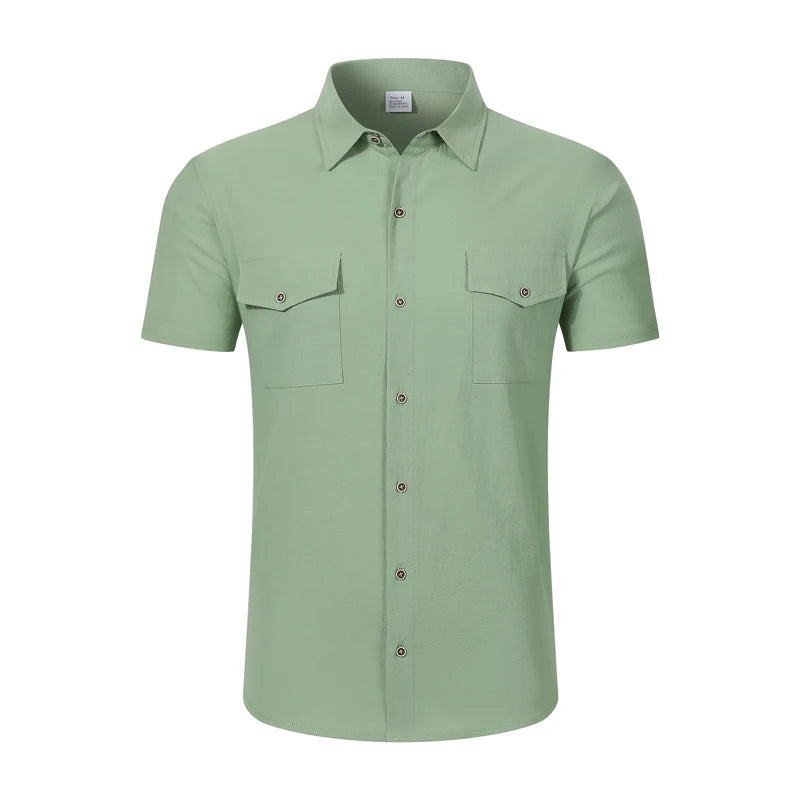 Men's Linen Casual Short Sleeve Shirt Lapel Collar Button Lightweight Breathable Summer Daily Beach Vacation Work Shirt for Men