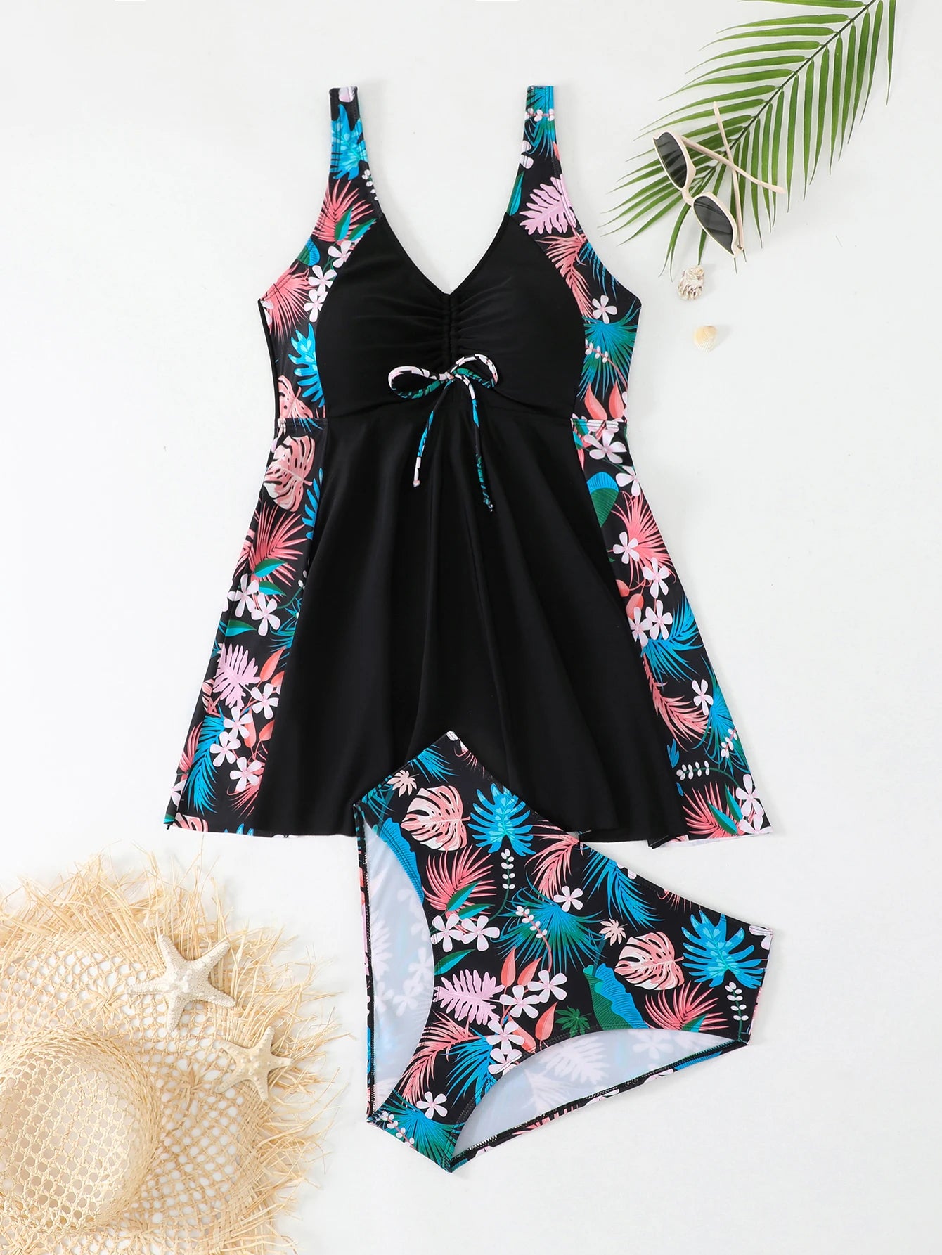 Swimsuit Women Leopard Large Plus Size Tankini 2 Pieces Swimwear Female Bathers Bathing Swimming Swim Suit Beach Dress 5XL