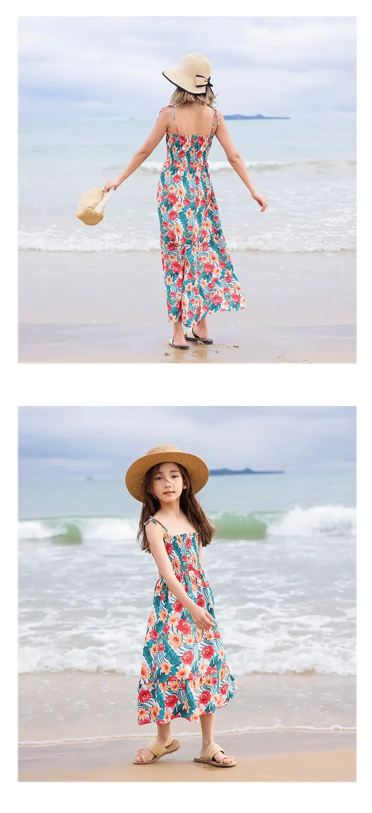Family Holiday Clothes Dad and Son Boy Beach Shirts Two Piece Sets Vacation 2023 Mom and Baby Girl Floral Smock Dress Sleeveless