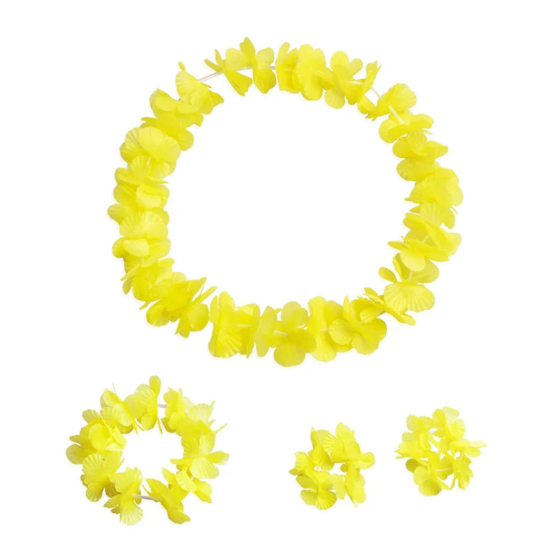4Pcs/set Hawaiian Artificial Flowers Leis Necklace Garland Headband Wedding Birthday Beach Tropical Party Decoration