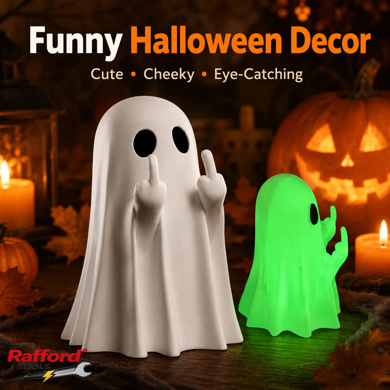 Cute Middle Finger Ghost Statue, Small Halloween Decor for Home, Centerpiece for Coffee Table, Adorable Horror Figure