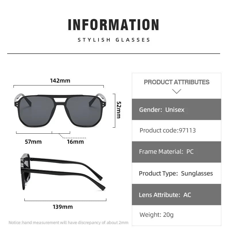 Square Big Frame Sunglasses for Men and Women Lightweight Frame Black Yellow Sun Glasses with UV Protection