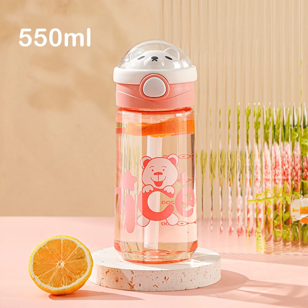 550ml Cartoon Animal Water Bottle Portable Safety Lock Cute Straw Cup Kids Leak-proof Drinking Jug For Outdoor Camping Travel