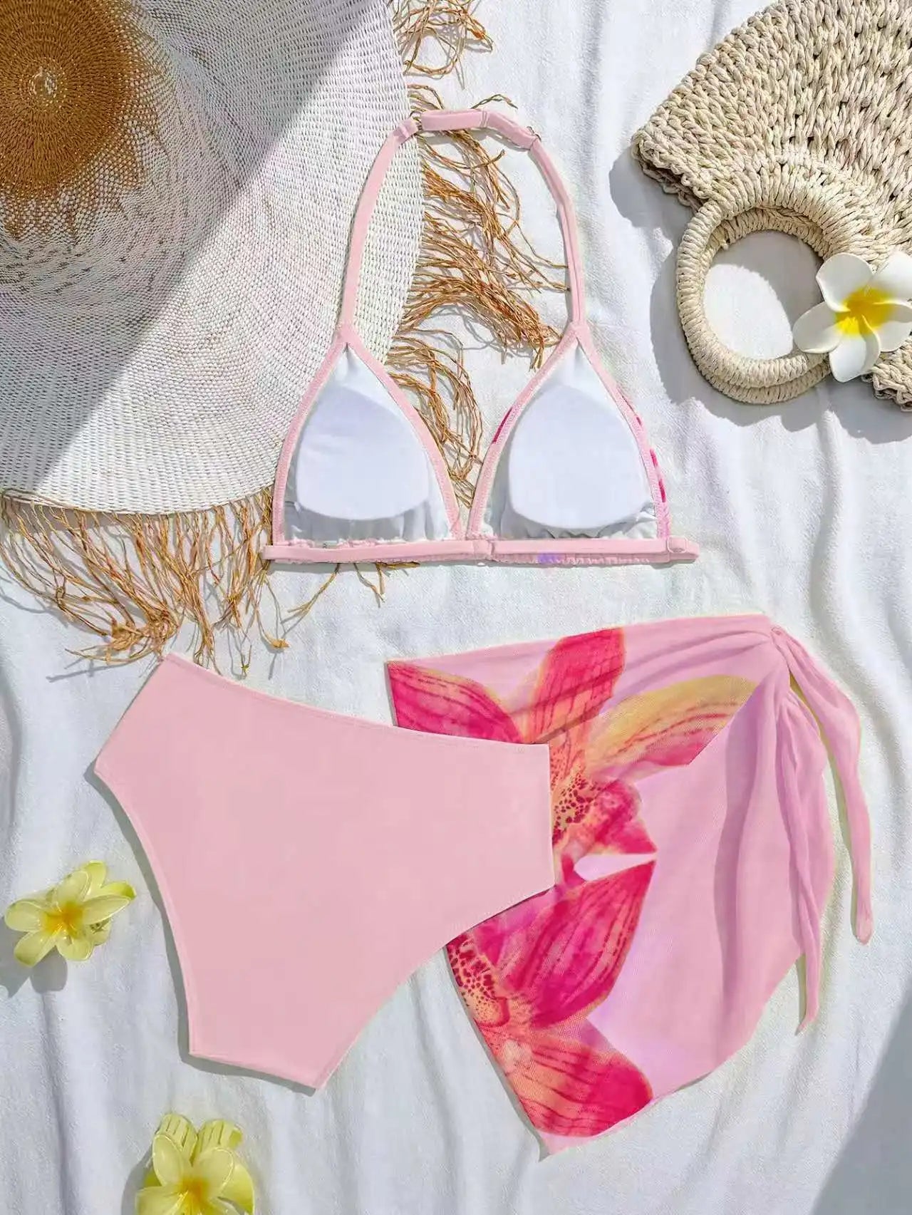 2026 Halter Girls Swimsuit 3 Pieces Bikinis Printed Kids Swimwear Female Children's Bathers Bathing Swimming Swim Suit 8Y-12Y