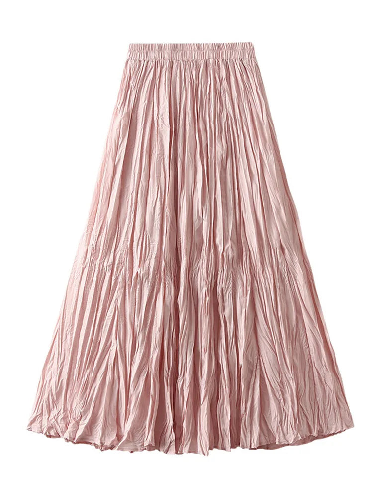 Streamgirl Women Summer Skirts Long Pleated A Line Elegant Solid Big Swing Maxi Skirt Ladies Blue White Beach Skirt Women Luxury