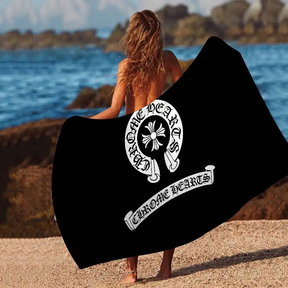 Classic C-Chrome H-Hearts Microfiber Beach Towel Absorbent Quick Dry Soft Yoga Swimming Resort Mountain Climbing Towel