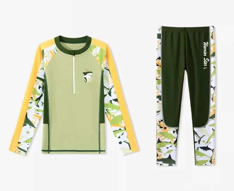 Full Body Boys Swimwear Sun Protection Kids Swimsuit Two Piece Children Long Sleeve Bathing Suit Summer Swimming Pool Clothes