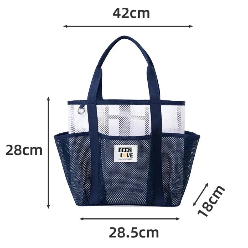 Mesh Gym Beach Tote Bag Large Capacity Portable Handheld Travel Bag Swimming Swimsuit Storage Pouch for Outdoor Vacation