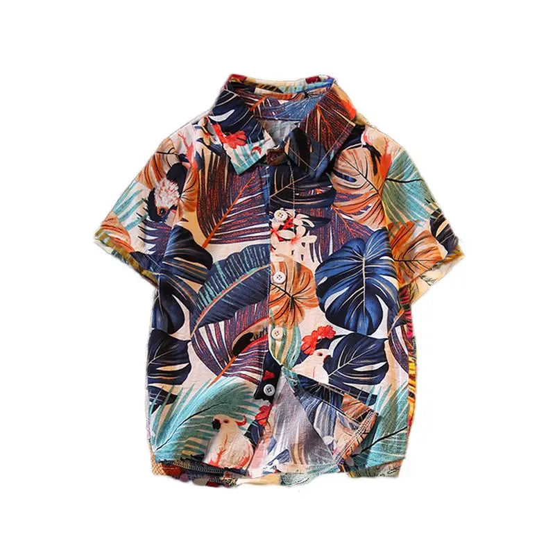 Retro Floral Print Boy's Short Sleeve Shirt Kids Summer Clothing Trendy Stylish Beach Vacation Top for Children Ages 3-10