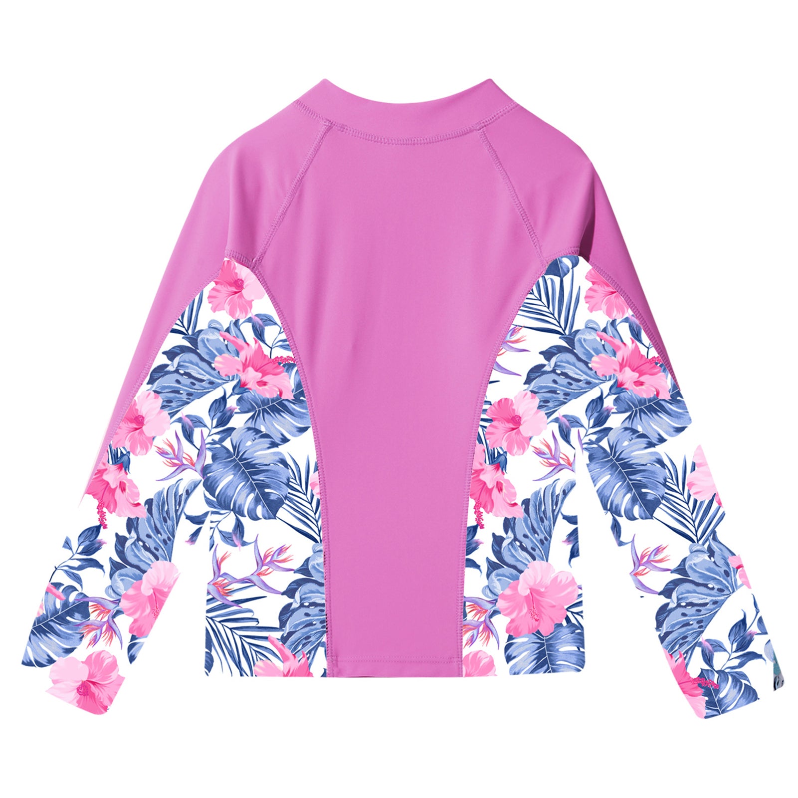 Kids Girls Print Rash Guard T-Shirt Swim Top Long Sleeve Zipper Tops UPF 50+ Sun Protection Pool Swimming Bathing Beach Swimwear