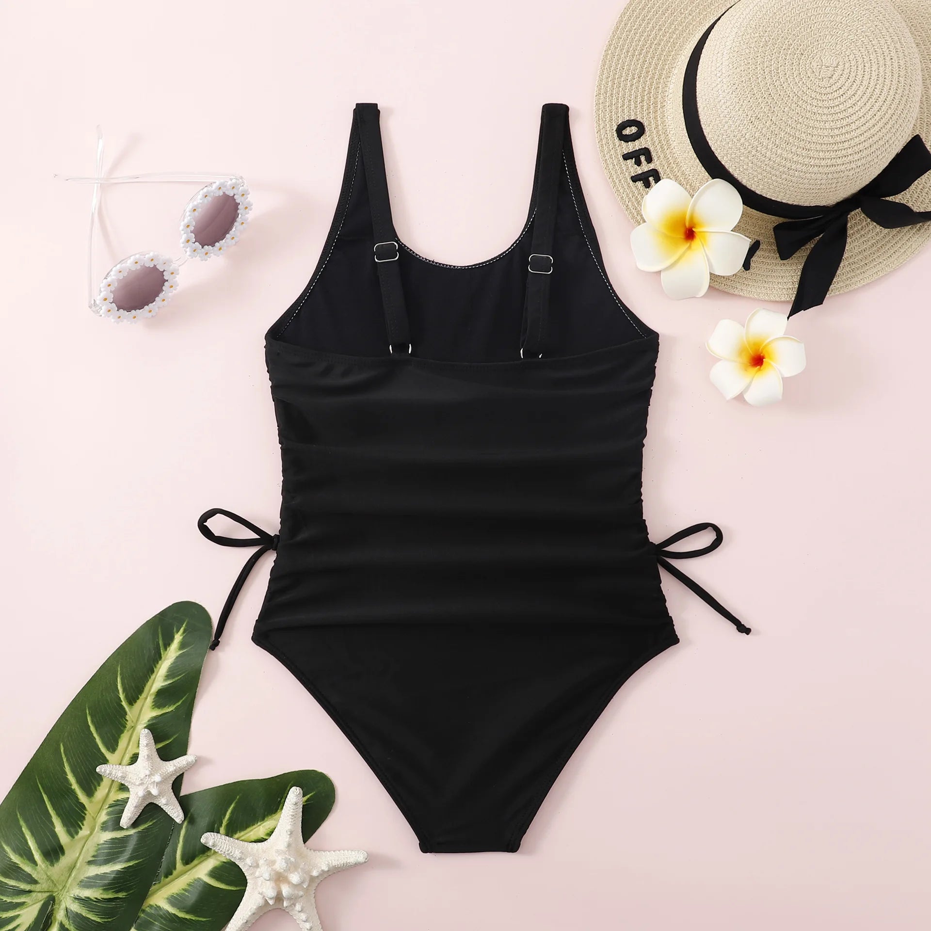 Black Girls One Piece Swimsuit 7-12 Year Kids Swim Suit Teenage Children's Swimwear 2024 Drawstring Bathing Suits Beach Bodysuit