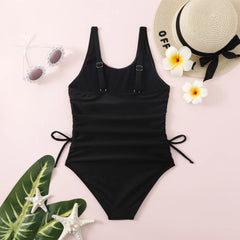 Black Girls One Piece Swimsuit 7-12 Year Kids Swim Suit Teenage Children's Swimwear 2024 Drawstring Bathing Suits Beach Bodysuit