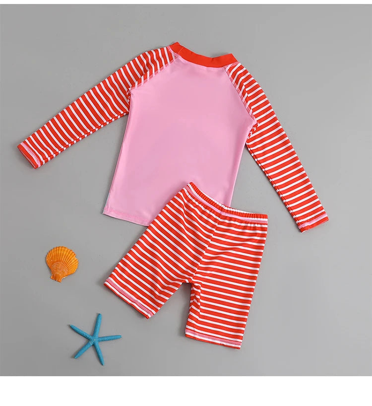 Boys Girls Cartoon Cute Swimwear Spring Summer Beach Clothing Set Sun Protection Long Sleeve Swimming Suits Kids Bathing Suit