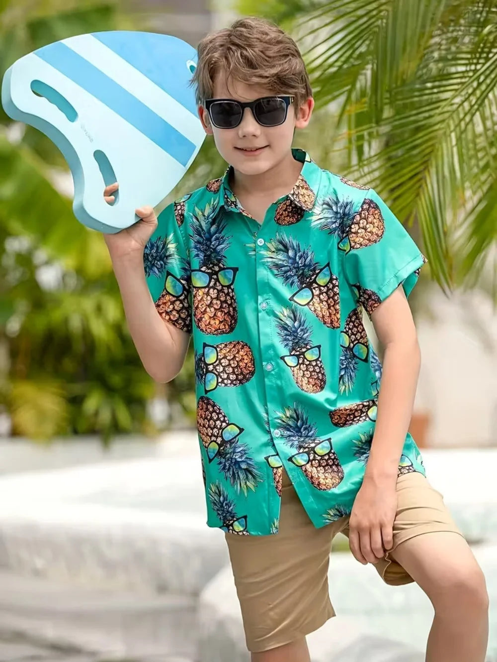 Hawaiian Shirt for Boy Summer Beach Summer Casual Short Sleeve Top Flower Botanical Print Fashion Outerwear Holiday Boys Shirt