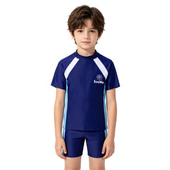 Boys Beach Swimsuits Cool Kids 2026 Toddler Swimwear Shirt and Shorts Swimming Sets Spf Blue Bathing Suit 3 4 5 6 7 8 9 10 Years