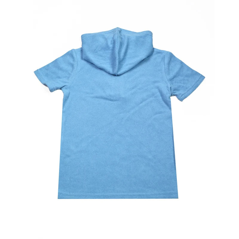Summer Terry Sibling Clothing Set for Boys And Girls Blue Shirt for Boy Girl Dress Zipper With Colorful Drawstring Teens Outfit