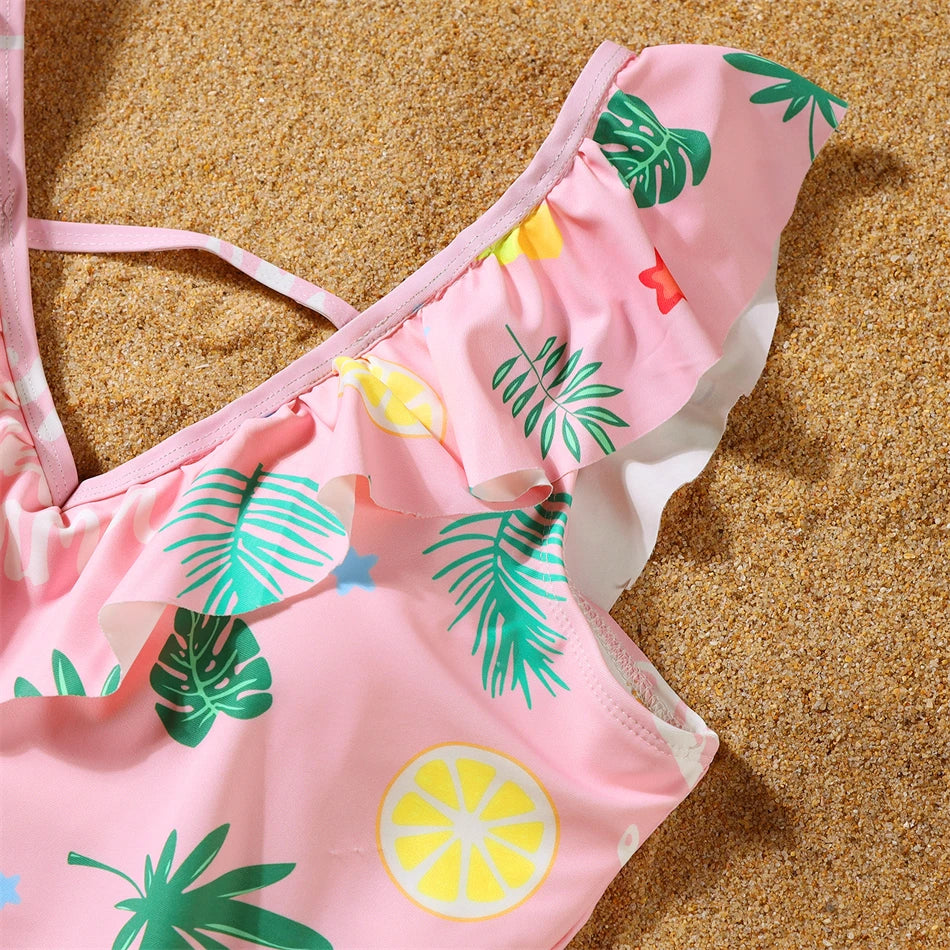 Dinosaurs Swimwear Family Matching Outfits V-Neck Mother Daughter Swimsuits Mommy and Me Dresses Clothes Father Son Swim Shorts