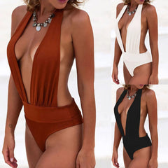 Beach Vacation Sexy Beachwear Backless Thong Neckhang V-Neck One-Piece Bikini A Woman's Sexy Bathing Suit Fashion Jumpsuit