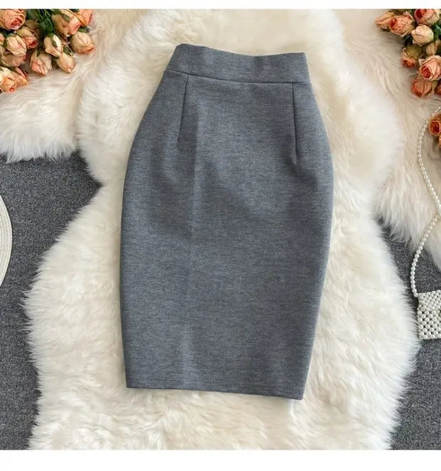 High Waist Midi Skirt Women's OL Profional Slimming Side Slit Wrap A-Line One Step Skirt Autumn Korean Sle Commute