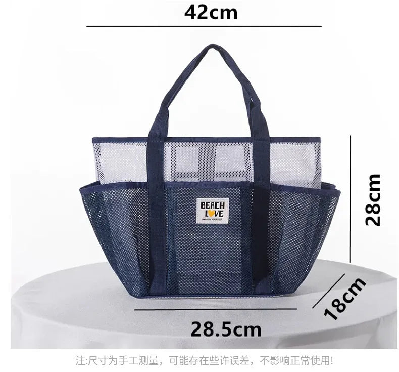Mesh Gym Beach Tote Bag Large Capacity Portable Handheld Travel Bag Swimming Swimsuit Storage Pouch for Outdoor Vacation