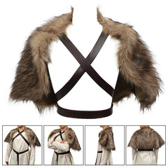 Fur Collar Cape Medieval Winter Clothing King Warrior Viking Fur Shawl With Chest Strap Faux Fur Cloak Halloween Cosplay Costume