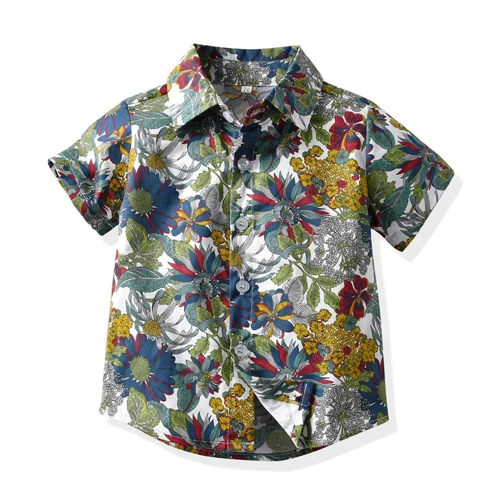 Seaside Holiday Dad-son Matching Summer Shirt Beach Style Short-sleeved Flower Shirt Family Matching Shirts Dad and Son Shirts