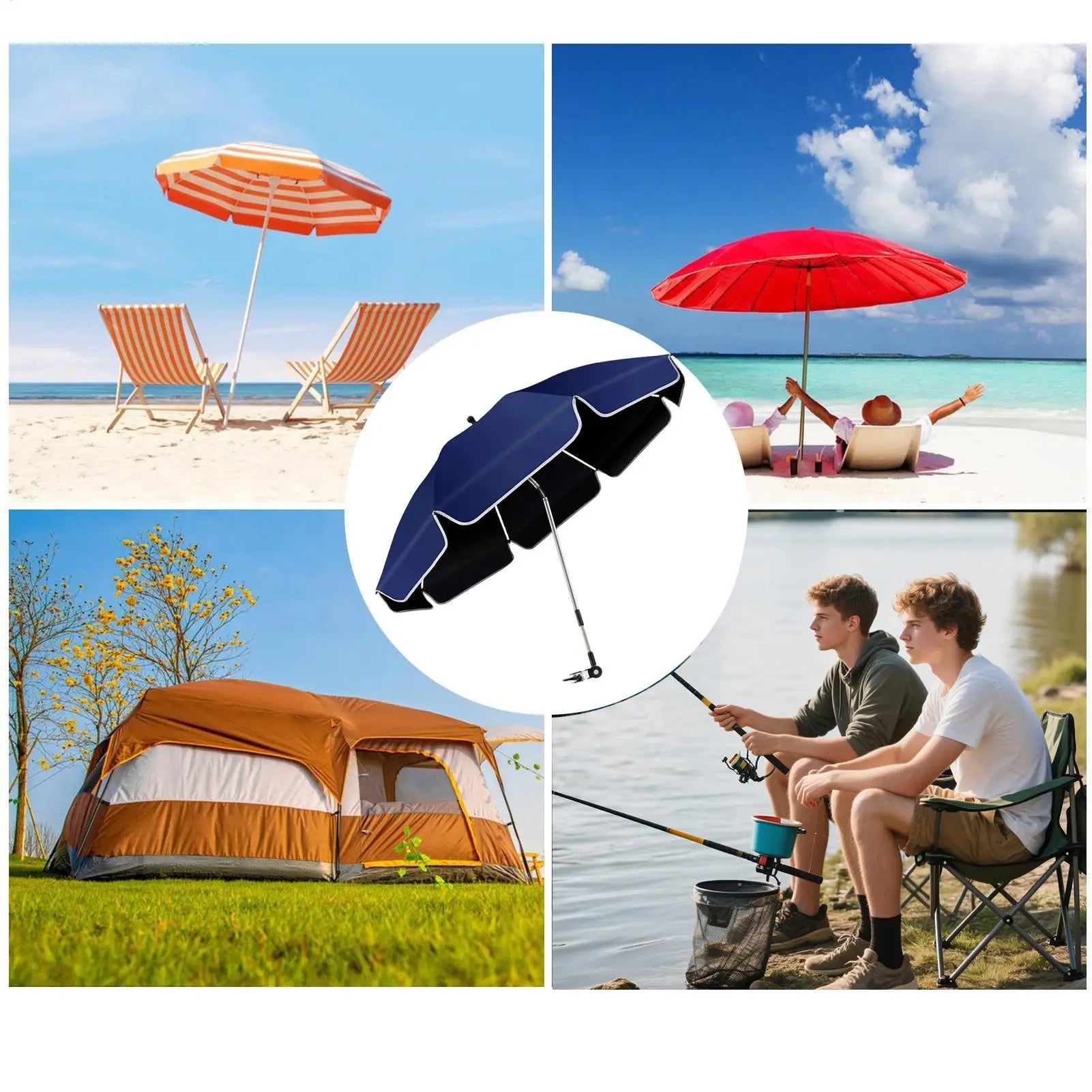 360 Adjustable Chair Umbrella With Clamp 23-inch Beach Chair Sunshade Camping and Fishing Umbrella Anti-Uv Beach Chair Parasol