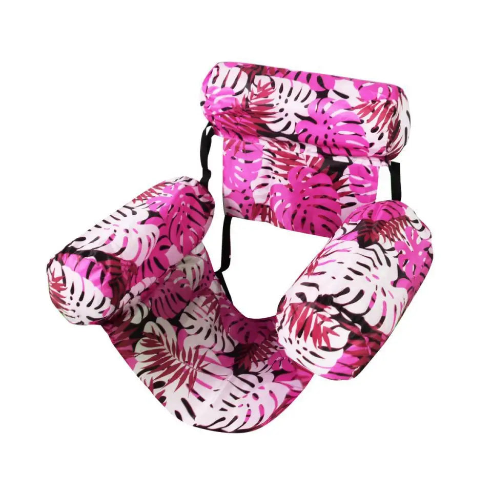 Inflatable Pool Floating Chair, 3 Airbags Anti-tip Leaf Print Floating Lounge, Water Hammock for Pool Beach Summer Water Play