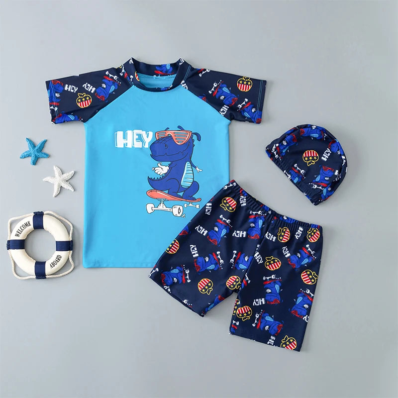 Kids Boy Swimsuit Summer Children Board Shorts Sets Boys Split Short Sleeve Quick Drying Boys Swimwear Beach Surfing Swimsuits