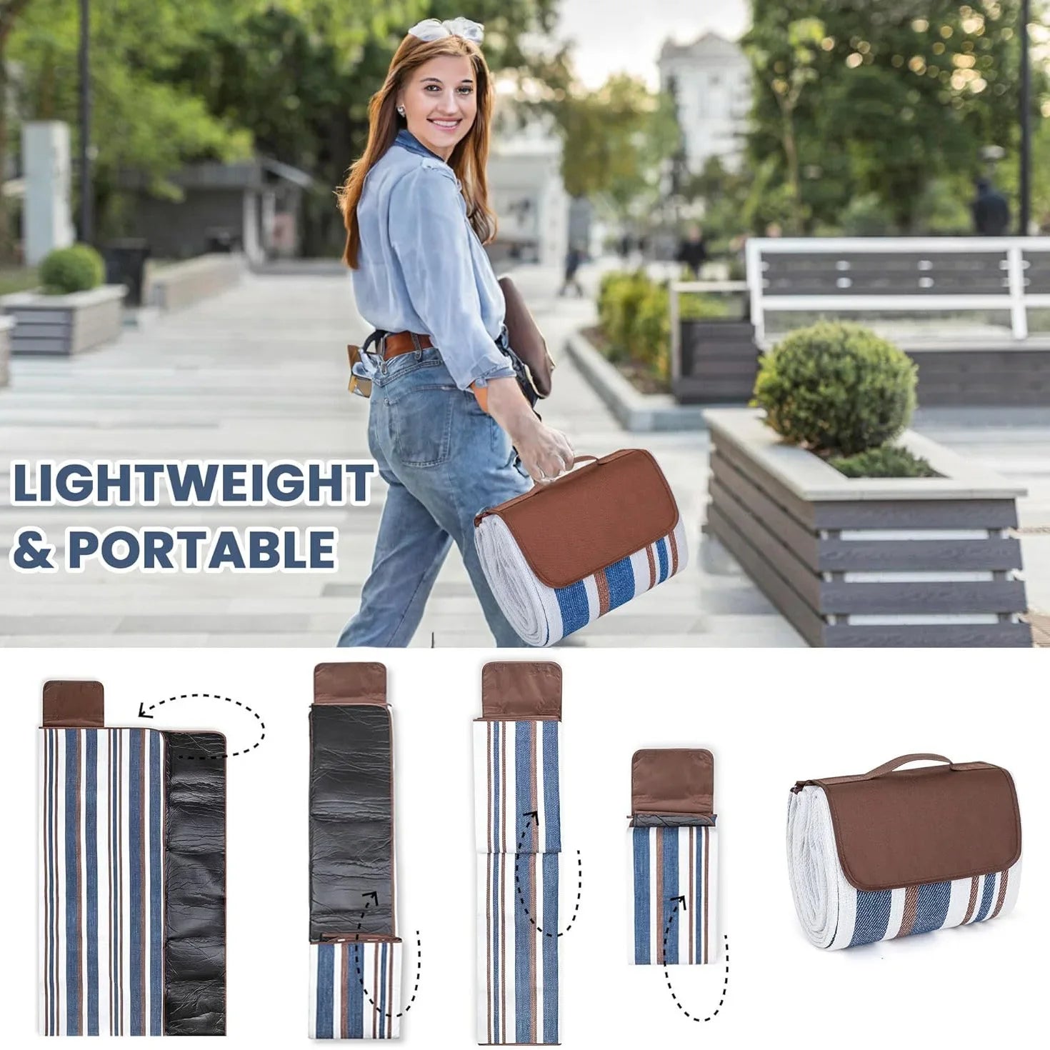 ZHUOHUA Waterproof Foldable Outdoor, Extra Large Picnic Blankets,Fashion Handy Tote,Beach Mat for Spring Summer Campingnkets