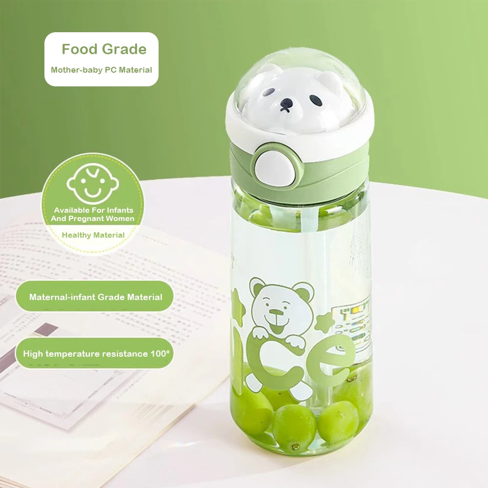 550ml Cartoon Animal Water Bottle Portable Safety Lock Cute Straw Cup Kids Leak-proof Drinking Jug For Outdoor Camping Travel